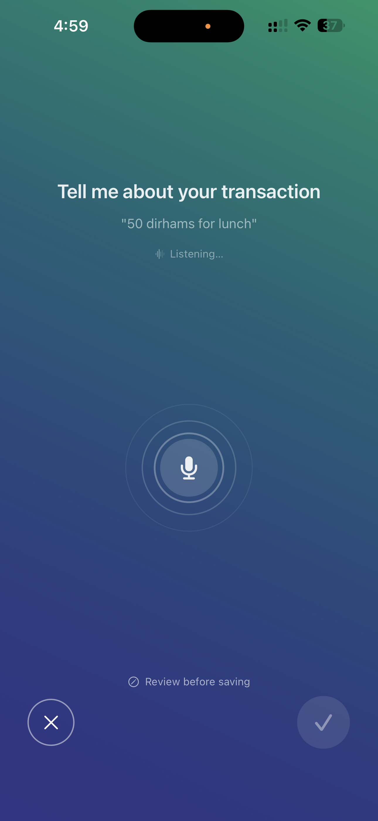 Voice logging screen